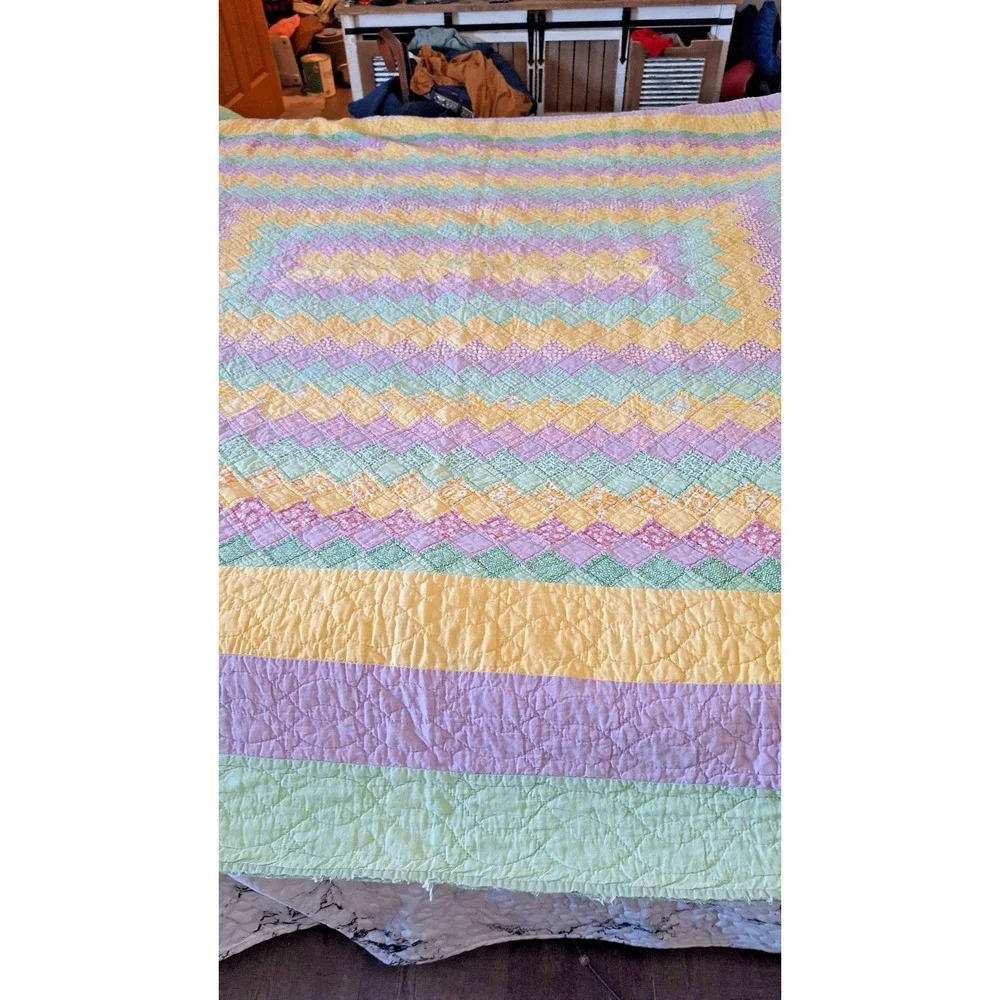 Vintage Trip Around the World Arch Quilt Patchwork 94 X 72 Floral Colorful